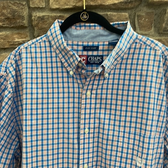 Chaps blue, orange and white plaid button down shirt. Size XXL - Picture 3 of 7